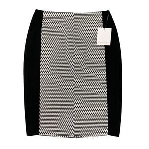Calvin Klein Pencil Skirt Women 0 Black Zig Zag Panel Back Zip Lined Kick Pleat